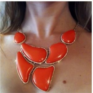 Orange Asymmetrical Stone Statement Necklace