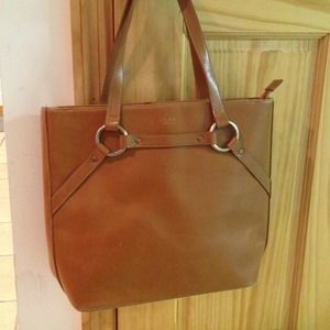 Saddle brown faux leather tote