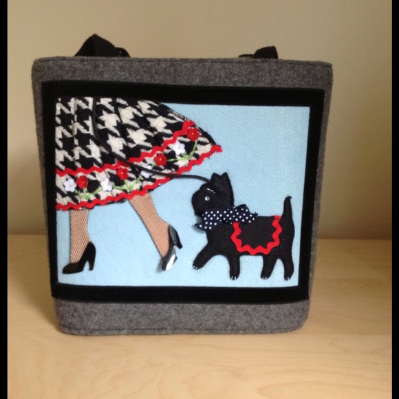 Wool HOUNDSTOOTH retro rockabilly tote bag LOWERED - Picture 1 of 2