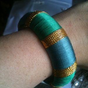 Chic fabric green blue and gold bangle!!