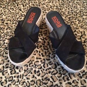 KORS Black Platform Espadrilles Criss-Cross Nubuck