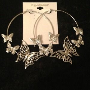 Silver Butterfly Hoops with sparkly diamonds!