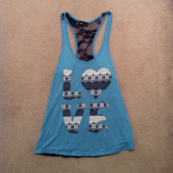 Blue Tank with Lace Back