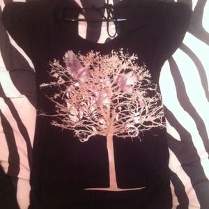 Black shirt with silver bird designs