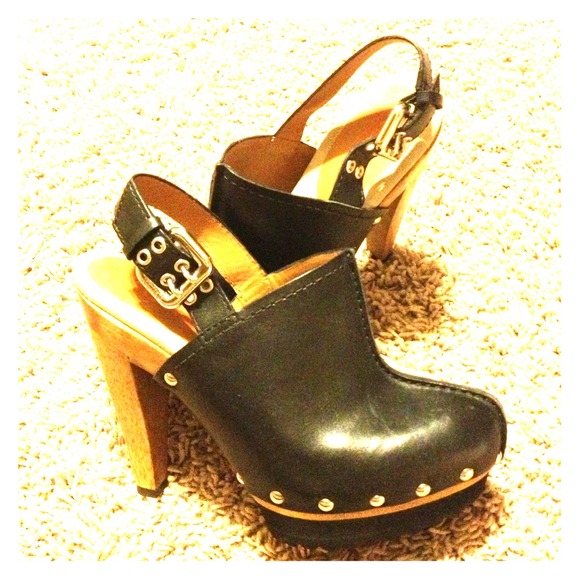 Michael Kors Shoes - Michael Kors leather wraparound wood heel clogs