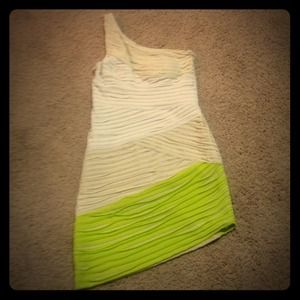 Cream, white, and lime green BeBe dress.