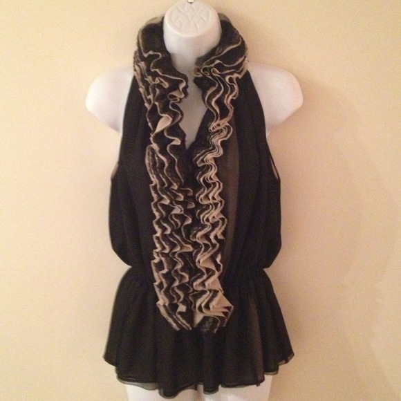 Neiman Marcus Tops - Black and cream ruffled chiffon blouse