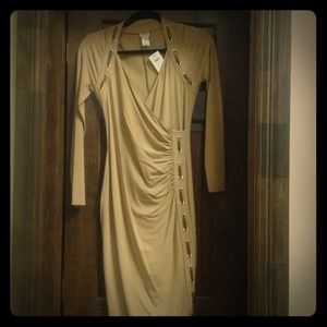 Cache tan dress, with leather accents.