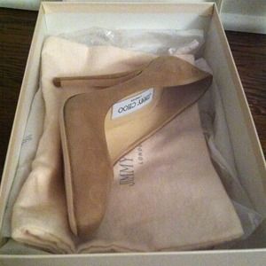 Jimmy Choo round toe, suede, beige heels, size 36