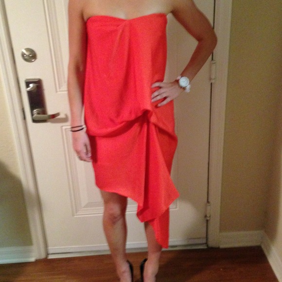Bright orange BCBGMaxAzria strapless dress
