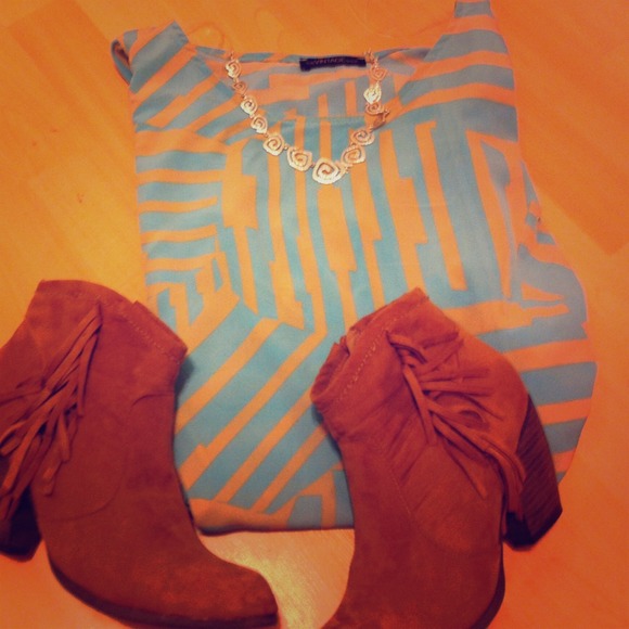 Blue and Beige Shift Dress