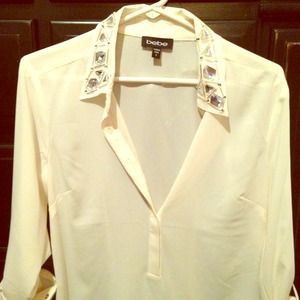 💥SOLD💥Sheer Bebe blouse with jeweled collar