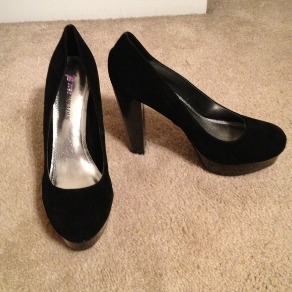 Black suede platform heels