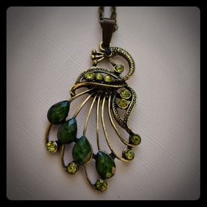 Green peacock necklace