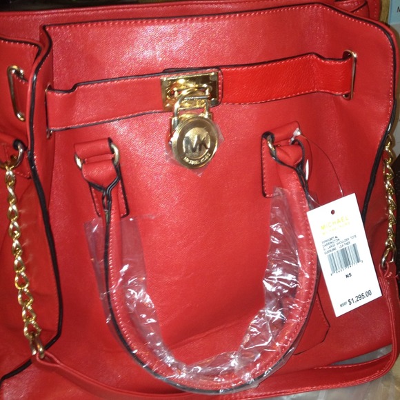 Large red handbag