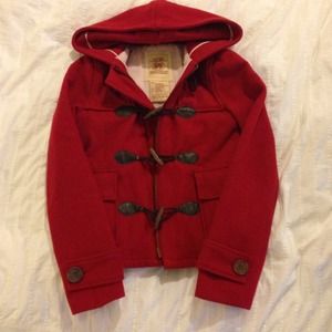 Red Hollister Toggle Coat with Hood