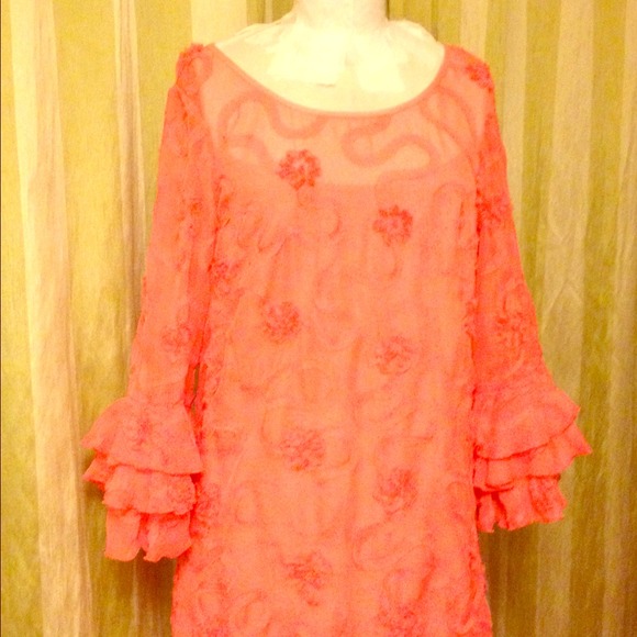 Fun peach above the knee laced dress