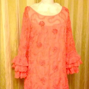 Fun peach above the knee laced dress