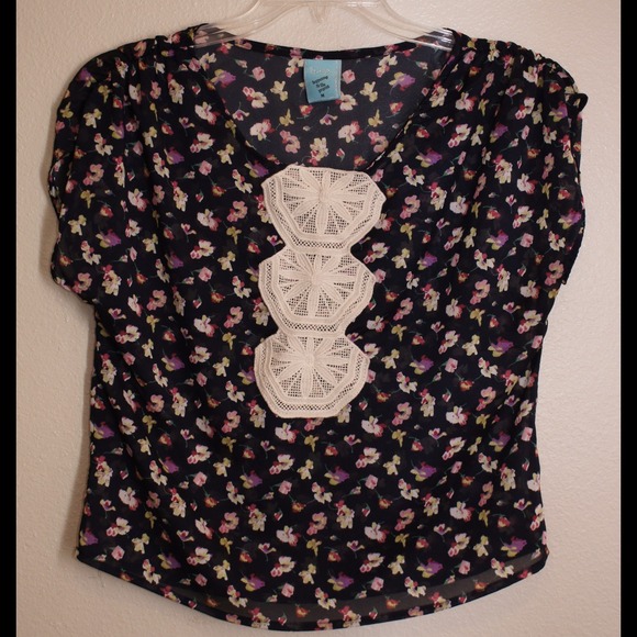 🔴SOLD🔴Navy Blue Floral Sheer Blouse