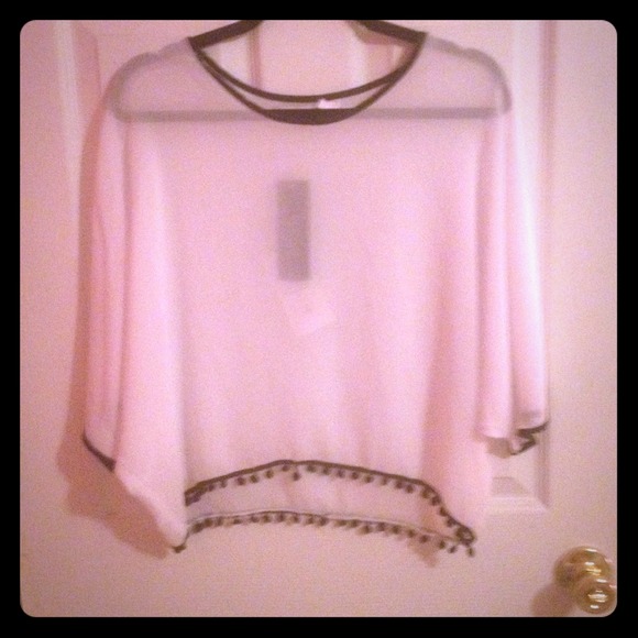 SOLD! Sheer Top with Pom detail! NWT!