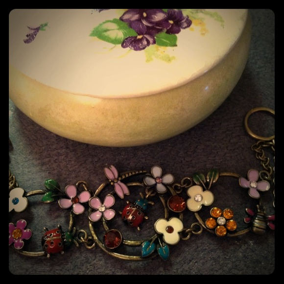 Lucky Brand Bracelet. Lady Bug and Flowers