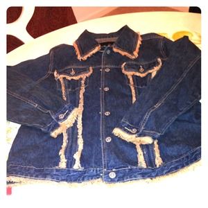 🚫Reduced🚫Denim jacket with gold fringe trim.