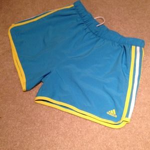 Adidas blue yellow and white running shorts!