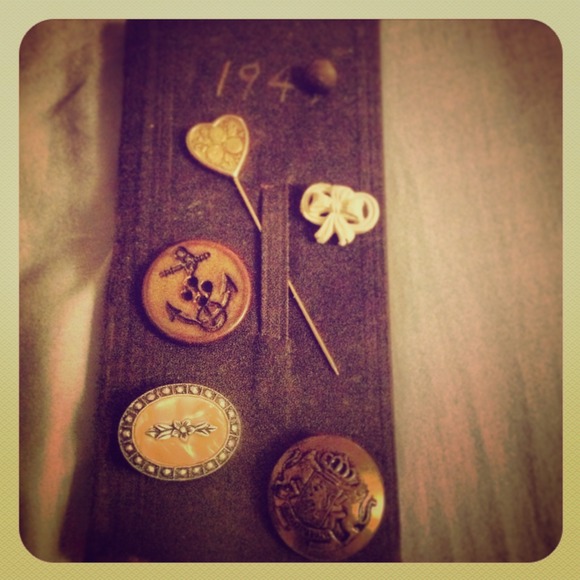 Vintage hatpins, buttons, earrings, etc.