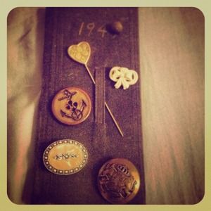 Vintage hatpins, buttons, earrings, etc.