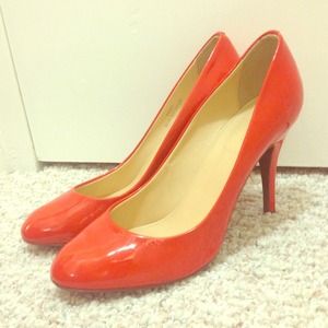 Reduced-J Crew Mona patent leather poppy red pumps