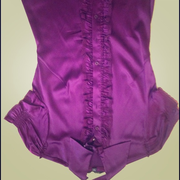 Bebe deep plum silky blouse with ruffles