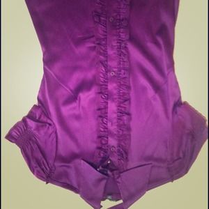 Bebe deep plum silky blouse with ruffles