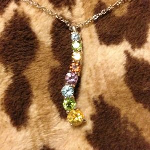 RAINBOW GEMSTONE PENDANT ON SILVER CHAIN NECKLACE