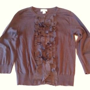 Loft Blue Steel/Gray Ruffle Cardigan