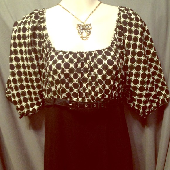 New Max Studio Black and Green Polka Dot Dress MED