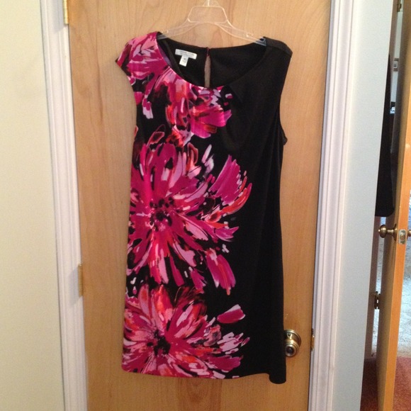 Black dress with pink flower print