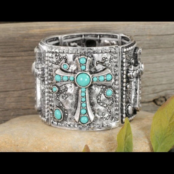 Designer metal and turquoise bracelet 24.00 - Picture 1 of 1