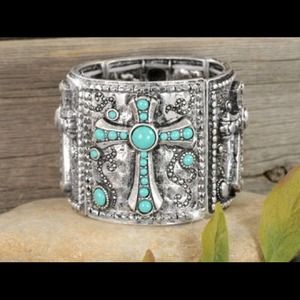 Designer metal and turquoise bracelet 24.00