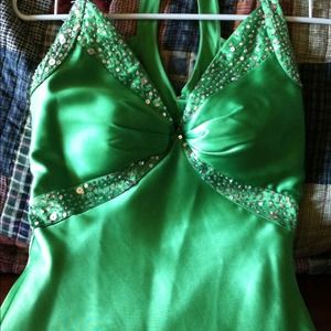 Green sequin prom dress