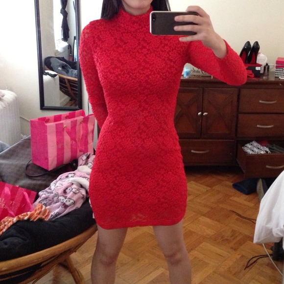 Red lace dress with open back size small