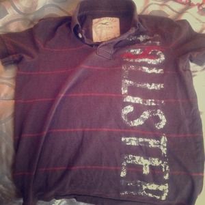 Hollister Brown Polo with red horizontal stripes