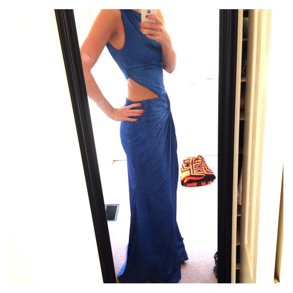 Cobalt blue formal gown with open side slit