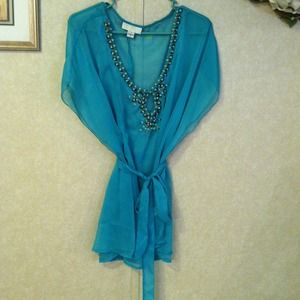 Faith 21 teal sheer tunic top
