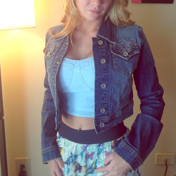 Fun embellished denim crop jacket