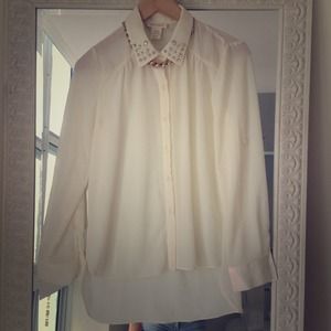 Beige shirt with clear crystal studs