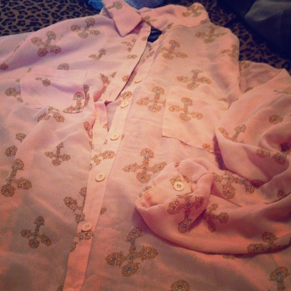 Button down long sleeve cross T