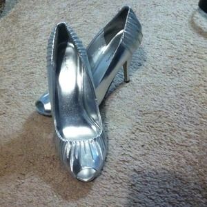 Metallic silver heels