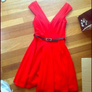 Red Skater V-Neck Dress