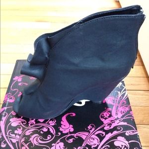 Black leather wedge heels