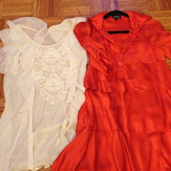 bebe Dresses & Skirts - BUNDLE⭐Bebe orange dress/white top with embroidery